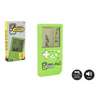 Digitální hra Padající kostky hlavolam plast 7x14cm zelená na baterie se zvukem v krabičce 7,5x1