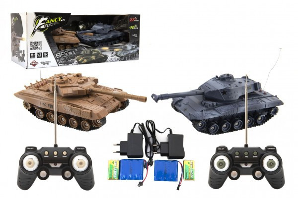 Tank RC 2ks 25cm tanková bitva+dobíjecí pack 27MHZ a 40MHz se zvukem se světlem v krabici 50x20x