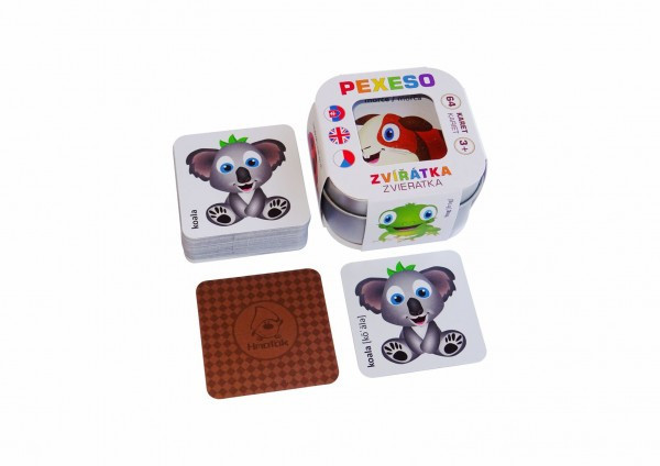 Pexeso Zvířátka 64 karet v plechové krabičce 6x6x4cm 9ks v boxu