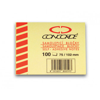 CONCORDE Samolepicí bloček žlutý, 75x102mm, 100 listů , A1003