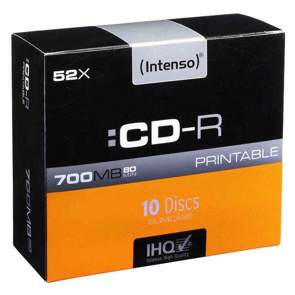 Intenso CD-R, 1801622, 10-pack, 700MB, 52x, 80min., 12cm, printable, slim case, Standard, pro ar