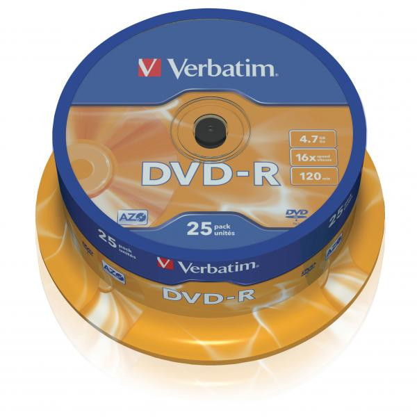 Verbatim DVD-R, 43522, DataLife PLUS, 25-pack, 4.7GB, 16x, 12cm, General, Advanced Azo+, cake bo