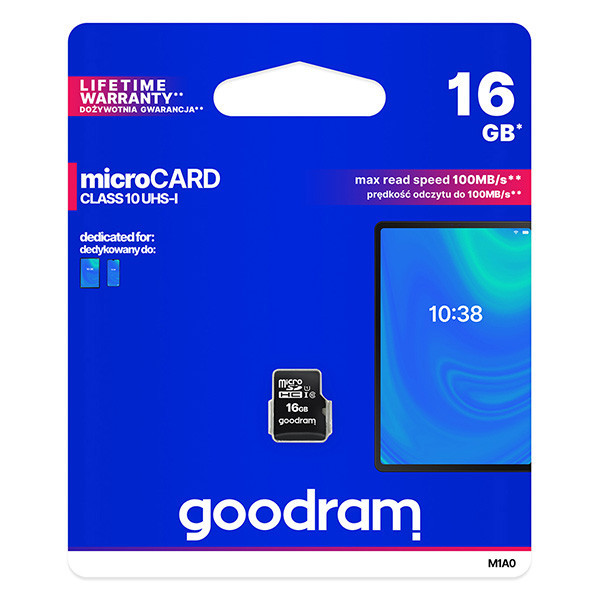 Goodram Micro Secure Digital Card, 16GB, micro SDHC, M1A0-0160R12, UHS I, pro archivaci dat