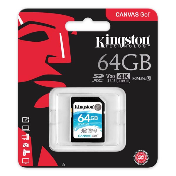 Kingston paměťová karta Canvas Go!, 64GB, SDXC, SDG/64GB, UHS-I U3