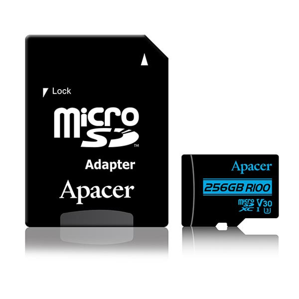 Apacer paměťová karta Secure Digital, 256GB, microSDXC, AP256GMCSX10U7-R, UHS-I U3, V30, s adapt