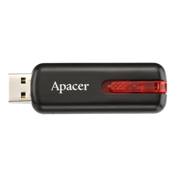 Apacer USB flash disk, USB 2.0, 16GB, AH326, černý, AP16GAH326B-1, USB A, s výsuvným konektorem