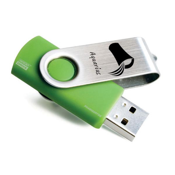 Goodram USB flash disk, 2.0, 16GB, Twister, světle zelený, Edition Zodiac, VODNÁŘ, v krabičce po