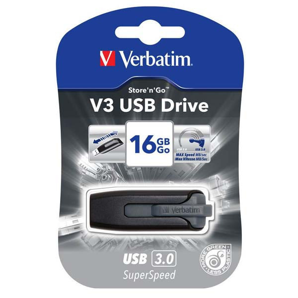 Verbatim USB flash disk, USB 3.0 (3.2 Gen 1), 16GB, V3, Store N Go, černý, 49172, USB A, s výsuv