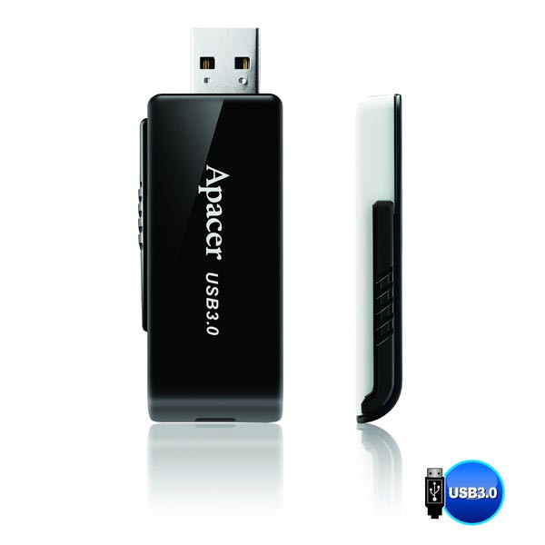 Apacer USB flash disk, USB 3.0 (3.2 Gen 1), 32GB, AH350, černý, AP32GAH350B-1, USB A, s výsuvným