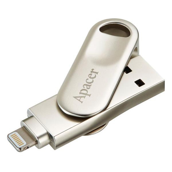 Apacer USB flash disk OTG, USB 3.0 (3.2 Gen 1), 64GB, AH790, stříbrný, AP64GAH790S-1, USB A / Li