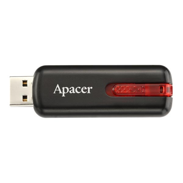 Apacer USB flash disk, USB 2.0, 64GB, AH326, černý, AP64GAH326B-1, USB A, s výsuvným konektorem