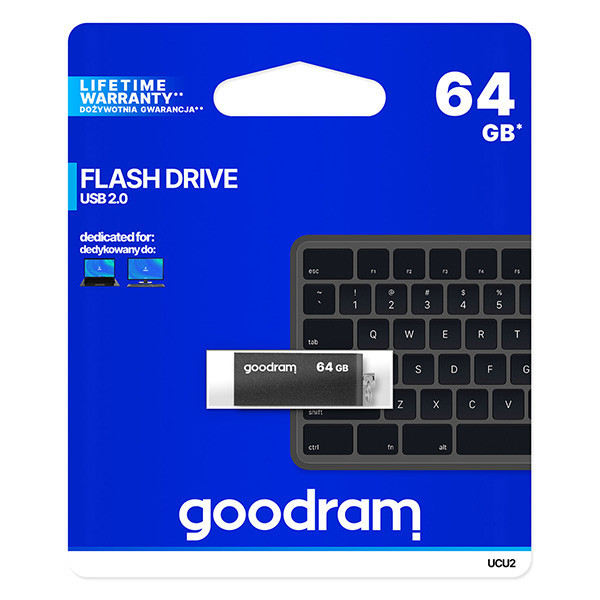 Goodram USB flash disk, USB 2.0, 64GB, UCU2, černý, UCU2-0640K0R11, USB A, s otočnou krytkou