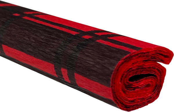 Krepový papír - Károvaná černá na červeném 0,5x2m 28 g/m2C08D58