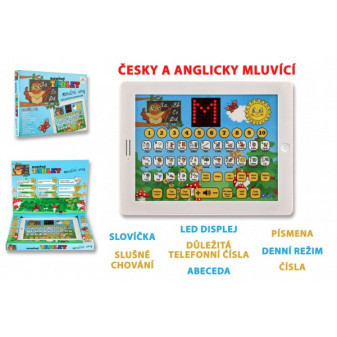 Naučný tablet moudré sovy dvojjazyčný CZ+AJ plast 24x19x2cm na baterie se zvukem v krabici 32x23