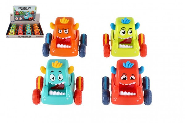 Auto monster plast 9x8cm mačkací jezdící 4 barvy 12ks v boxu