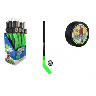 Hokejka s pukem plast 74cm 2 barvy v síťce