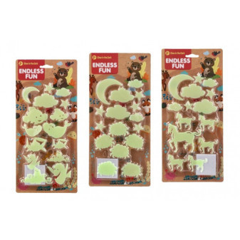Zvířátka nalepovací na zeď/strop plast svítící ve tmě plast 3 druhy na kartě 15x32,5cm