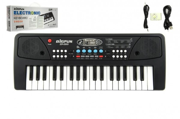 Fortepian/organy/klawisze 37 klawiszy, zasilanie USB + odtwarzacz MP3 + plastikowy mikrofon 40 cm w pudełku