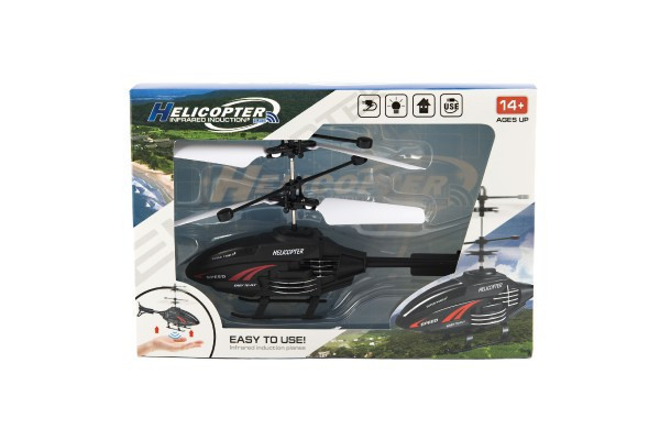 Helikopter plastikowy 16cm reagujący na ruch dłoni z kablem ładującym USB w pudełku 22x15x5cm