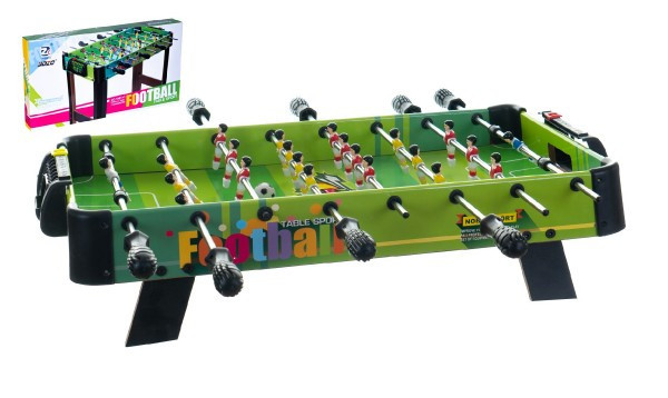 Kopaná/futbal spoločenská hra 71x36cm drevo kovové tiahla s počítadlom v krabici 67x7x36cm