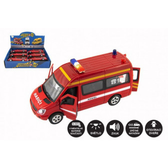 Auto hasiči záchranáři kov/plast 15cm na baterie se světlem se zvukem na zpětné natažení