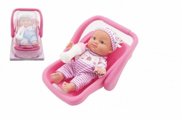 Baby/Lalka solidne plastikowe 25cm w nosidełku z butelką 2 kolory w blistrze