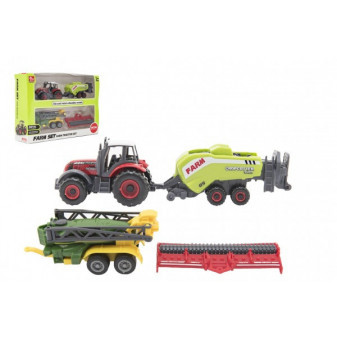 Zestaw traktor rolniczy z akcesoriami 4 szt metal/plastik mix gatunków w pudełku 21x15x6cm
