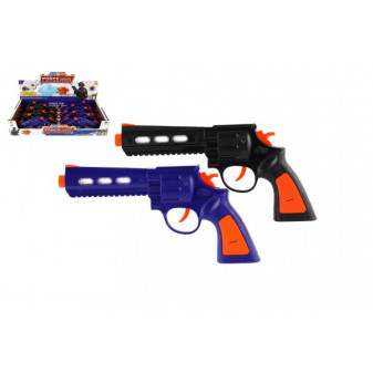 Pistole 22cm plast na baterie se světlem se zvukem 2 barvy 12ks v boxu