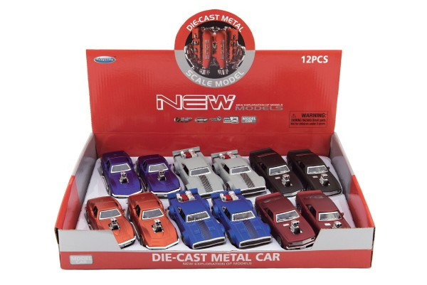 Samochody sportowe metalowe/plastikowe 12 cm na baterie z różnymi rodzajami miksów dźwiękowych do przewijania 12 sztuk w pudełku