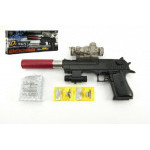 Pistole plast/kov 33cm na vodní kuličky + náboje 9-11mm na baterie  se světlem v krabici 34x13x4