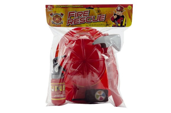 Zestaw strażacki hełm/kask + strażacki spray wodny plastik 5 sztuk w torbie