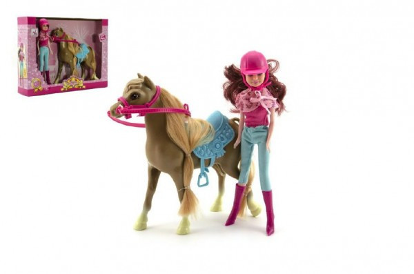 Pielęgnacja konia z akcesoriami + lalka dżokej 23cm plastik w pudełku 34x27x7cm