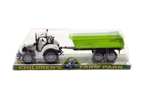 Traktor s vlekom a výklopkou plast 35cm 2 farby na zotrvačník v blistri