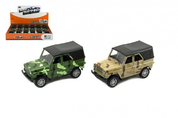 Auto vojenské UAZ-469 B kov 12cm na baterie se zvukem se světlem 2 barvy na zpětný chod