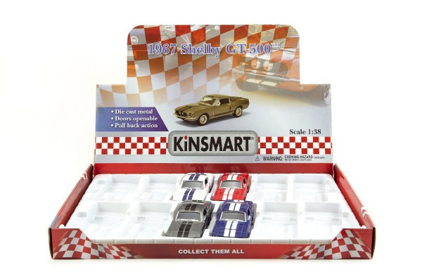 Kinsmart Shelby GT-500 metal/plastik 13 cm samochód z napędem pull-back 4 kolory 12 sztuk w pudełku