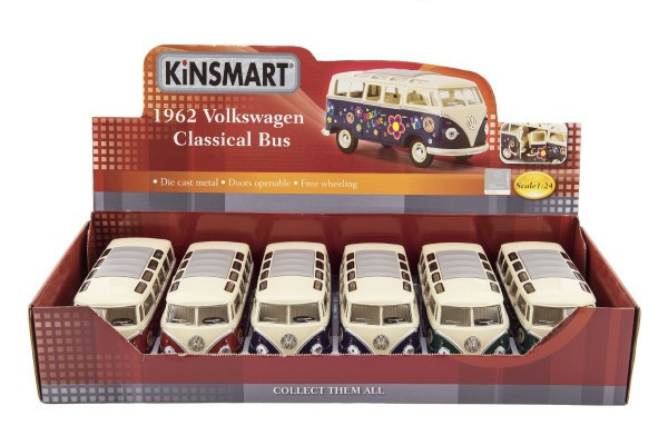 Autobus Kinsmart VW Classical metal/plastik 18cm 3 kolory 6szt w kartonie