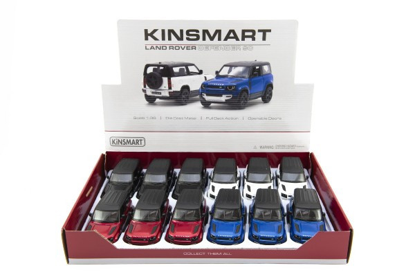 Auto Kinsmart Land Rover Defender 90 kov/plast 1:36 12,5cm na zpětné natažení 4 barvy 12ks v box