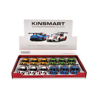 Auto Kinsmart Toyota GR Supra Racing kov 13cm 4 barvy na zpětné natažení 12ks v boxu