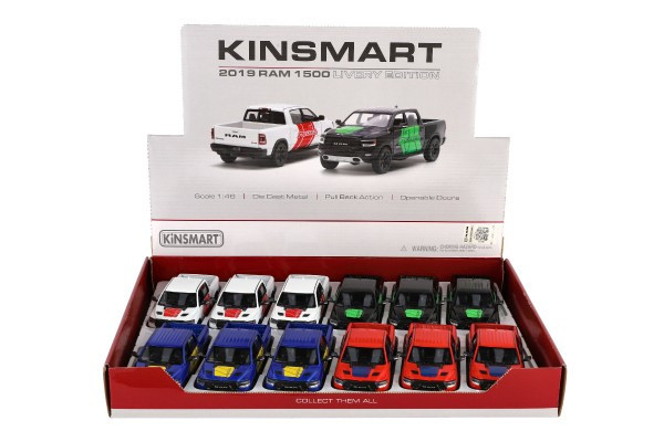 Auto Kinsmart 2019 Dodge RAM 1500 kov/plast 13cm 4 barvy na zpětné natažení 12ks v boxu
