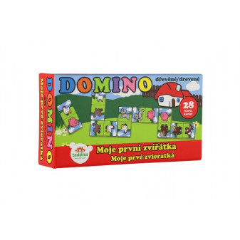 Domino Moje prvé zvieratká drevo spoločenská hra 28ks v krabičke 17x9x3, 5cm MPZ