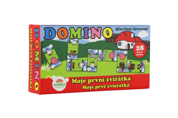 Domino Moje pierwsze zwierzaki drewniana gra planszowa 28 szt w pudełku 17x9x3,5cm MPZ