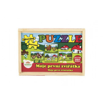 Puzzle drewniane Moje pierwsze zwierzaki 4x12 sztuk 20x14x3,5cm w drewnianym pudełku 24m+ MPZ