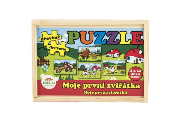 Puzzle dřevěné Moje první zvířátka 4x12 dílků 20x14x3,5cm v dřevěné krabičce 24m+ MPZ