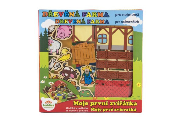 Domček drevená farma Moje prvé zvieratká 31x31cm 28ks+podložka v krabici MPZ