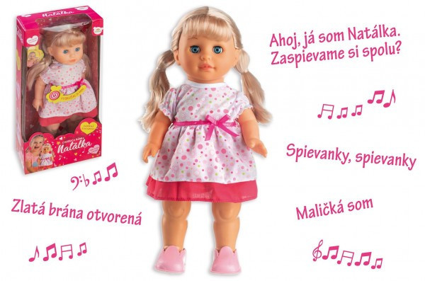 Bábika Natálka chodiaci a slovensky spievajúc plast 42cm na batérie so zvukom v krabici 21x44x1