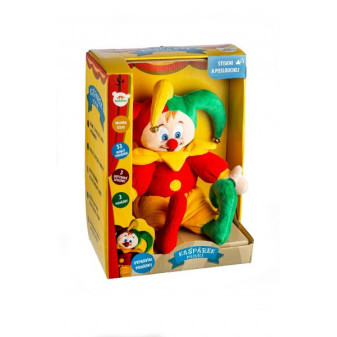 Kašpárek česky mluvící pohádky plyš 30 cm na baterie v krabici 26x36x15cm