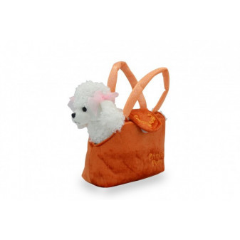 Pes/Pejsek v kabelce/tašce oranžové plyš 19x17cm v sáčku