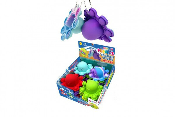 Prívesok Bubble pops-Praskajúce bubliny chobotnice silikón antistr. spol. hra 4 farby 24ks box