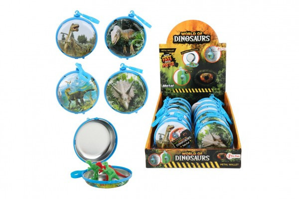 Peňaženka na kľúče dinosaurus kov/plast 8cm 2 farby 12ks v boxe