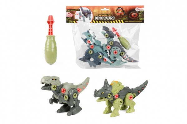 Dinosaurus skrutkovací 2ks plast 18cm so skrutkovačom 2 farby v sáčku